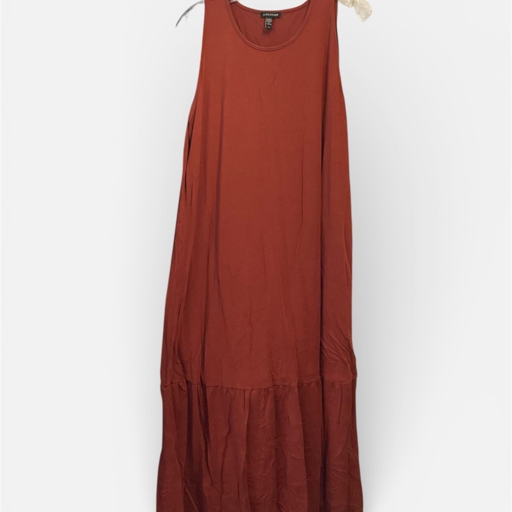 Eileen Fisher Fine Jersey Tiered Dress Midi Women’s Large, Everyday boho casual - Picture 2 of 7